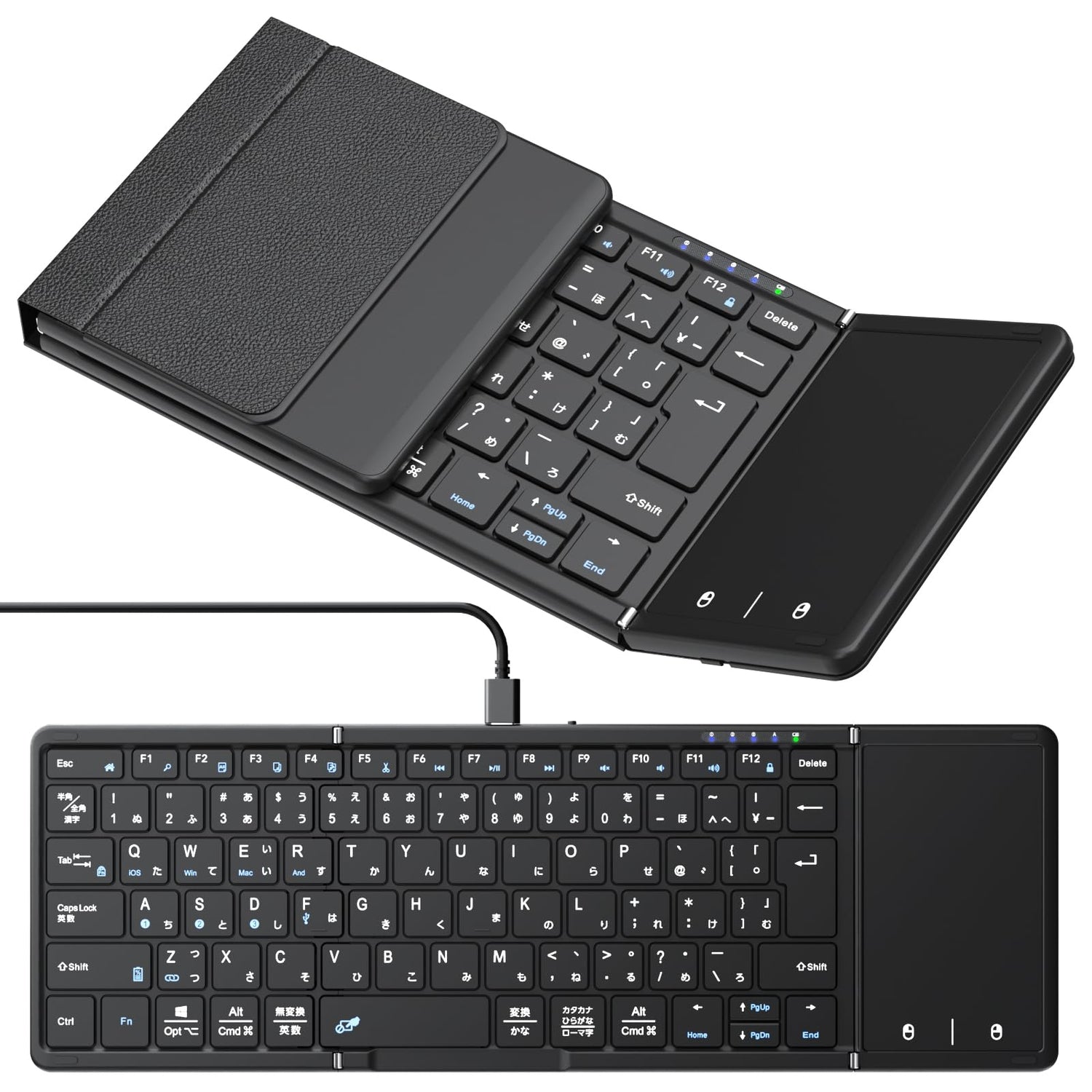 【最新型】Omikamo キーボード ワイヤレス 折り畳み式 ipadキーボード Bluetooth タッチパッド付き 日本語配列 有線&無線両用 左右Shiftキー/L型Enterキー搭載 4台デバイス切替 Android/Win/Mac/iOS/Google対応 パソコン コンパクト静音 軽量 薄型 日本語説明書付(黒)