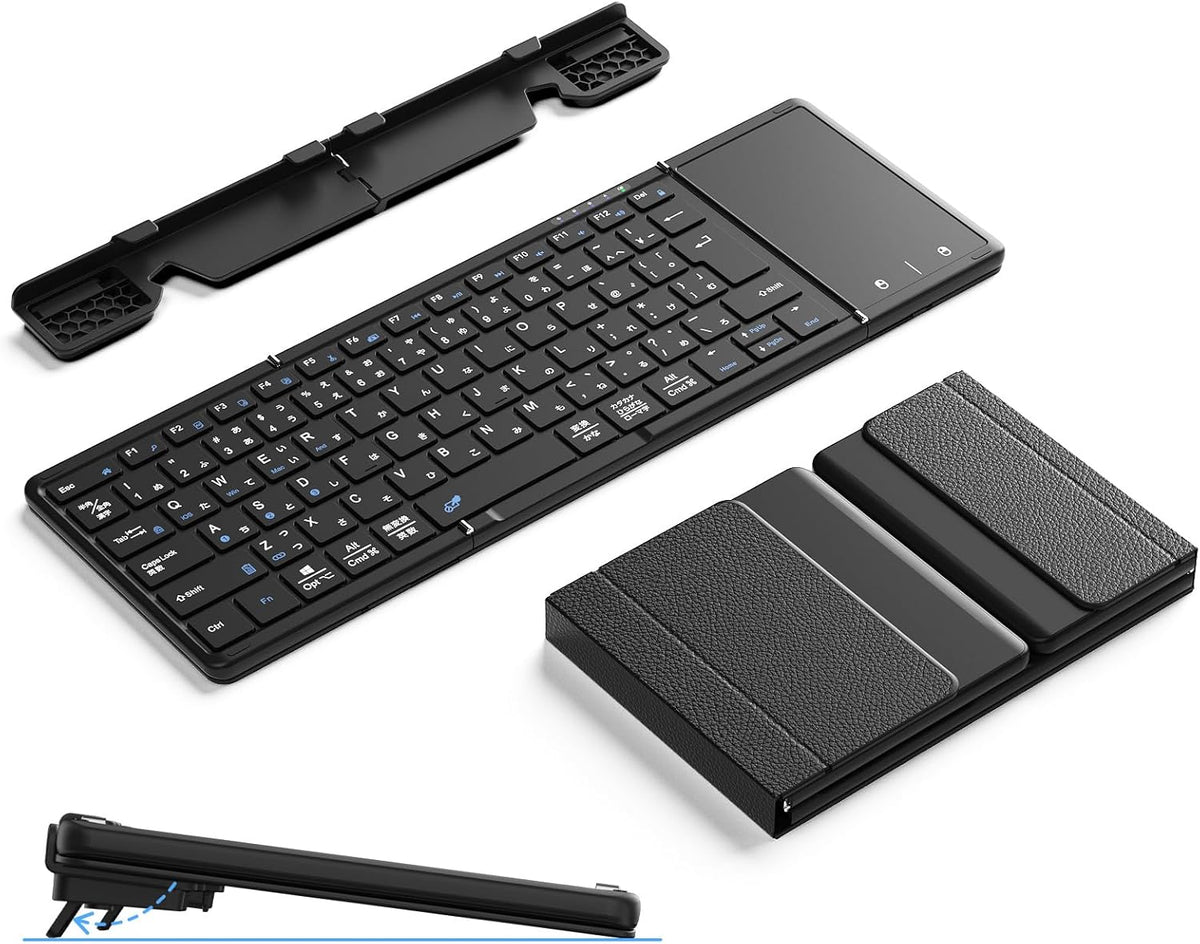 【最新進化版 スタンド付き】折りたたみ キーボード ワイヤレス Bluetooth 5.4 タッチパッド搭載 JIS配列 日本語配列 3台同時接続 静音 軽量 薄型 無線 iPad 第10世代 iPhone Android Mac Windows Surface iPad mini 対応 専用スタンド付 Type-C 急速充電 Omikamo