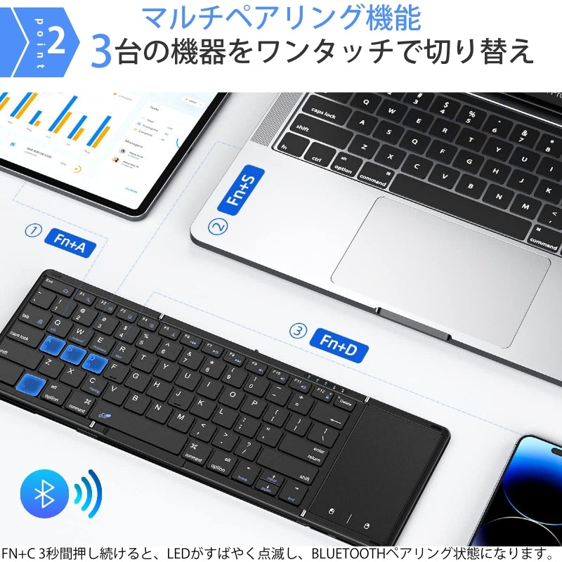 Omikamo 【US配列】折り畳み キーボード Bluetooth BZ-B099T-US