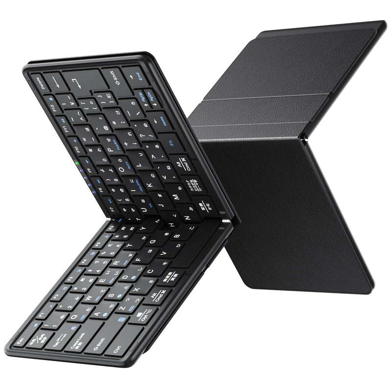 Omikamo Bluetooth＆ワイヤレス ipad キーボード スタンド付き 折りたたみ JIS標準日本語配列 左右Shiftキー/L型Enterキー搭載 スマホ用 軽量 薄型 IOS/Windows/Mac/Android対応 4台デバイス対応 持ち運び便利 Type-C充電式