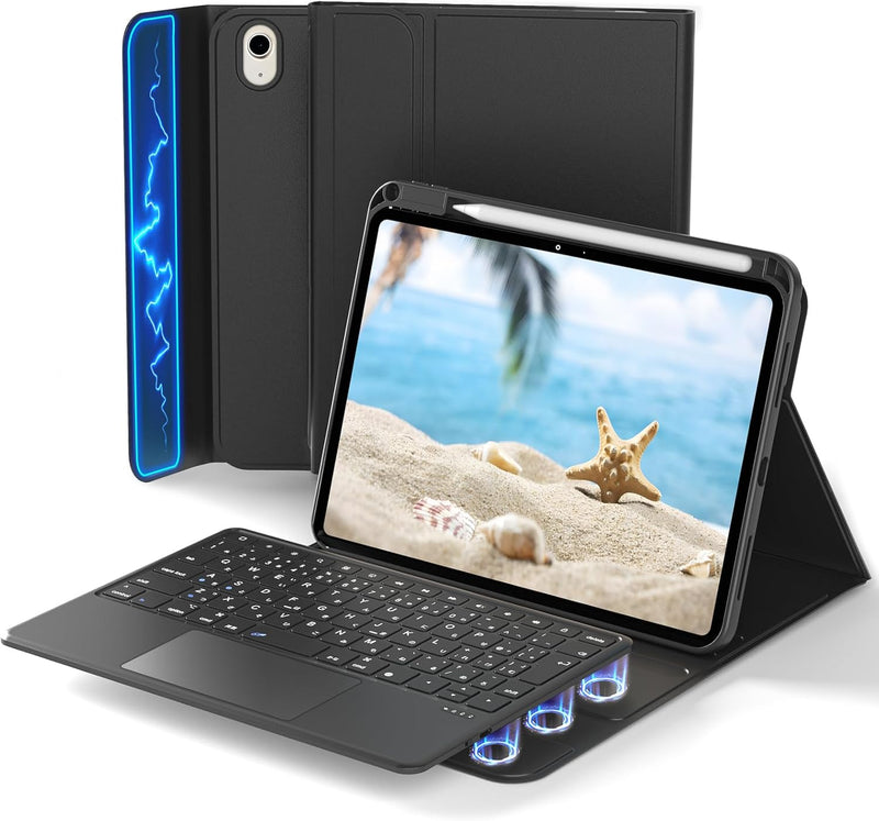 Omikamo ipad a16 ipad 9/10世代 ケース キーボード JIS日本語配列 キーボード 3台マルチペアリング 超高精度タッチパッド付き 静音キー 全面保護 耐衝撃 ペン収納 type-c充電式 省エネ 脱着式&分離型 10.2/10.5インチ 10.9/11インチ 日本語取扱説明書