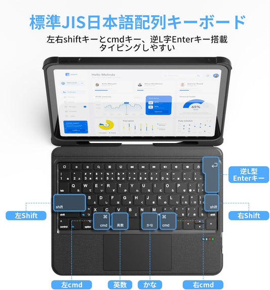 【業界革新版】Omikamo 10.2/10.5インチ 11インチ 10.9インチ 日本語配列キーボード 角度調整 ipad A16 ケース キーボード 超高精度無階段調整ペン収納 静音キー 横/縦置き 脱着式 省エネ Type-C充電式 日本語取扱説明書付き