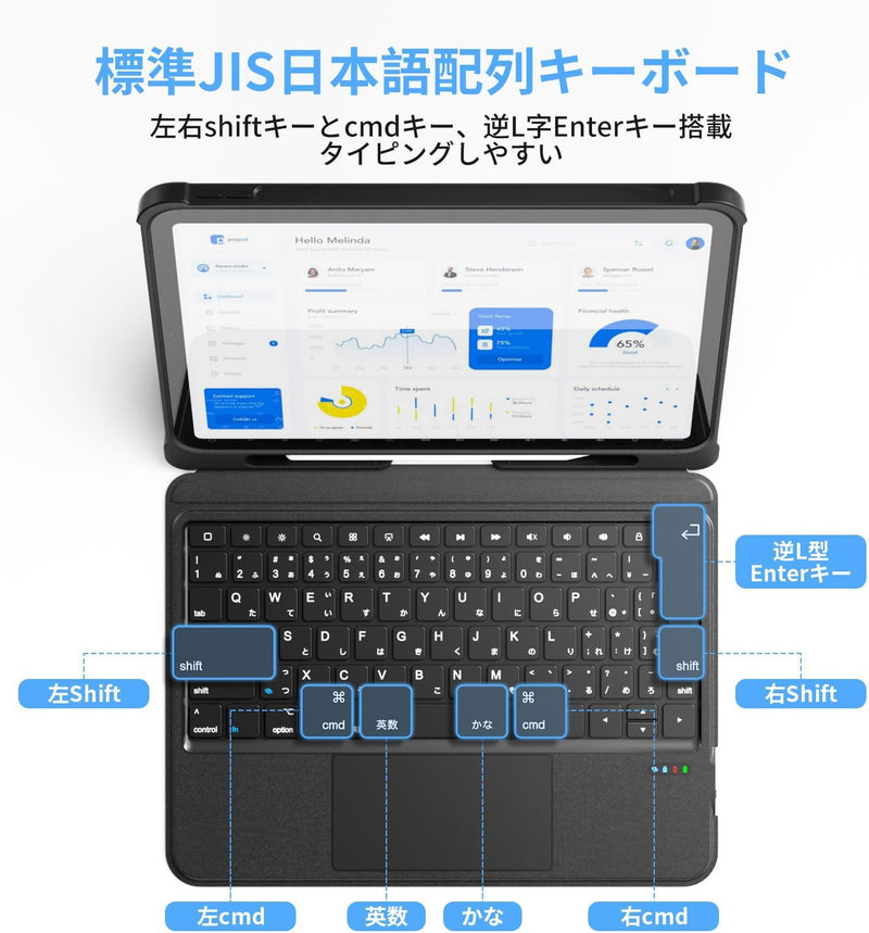 【業界革新版】Omikamo 10.2/10.5インチ 11インチ 10.9インチ 日本語配列キーボード 角度調整 ipad A16 ケース キーボード 超高精度無階段調整ペン収納 静音キー 横/縦置き 脱着式 省エネ Type-C充電式 日本語取扱説明書付き