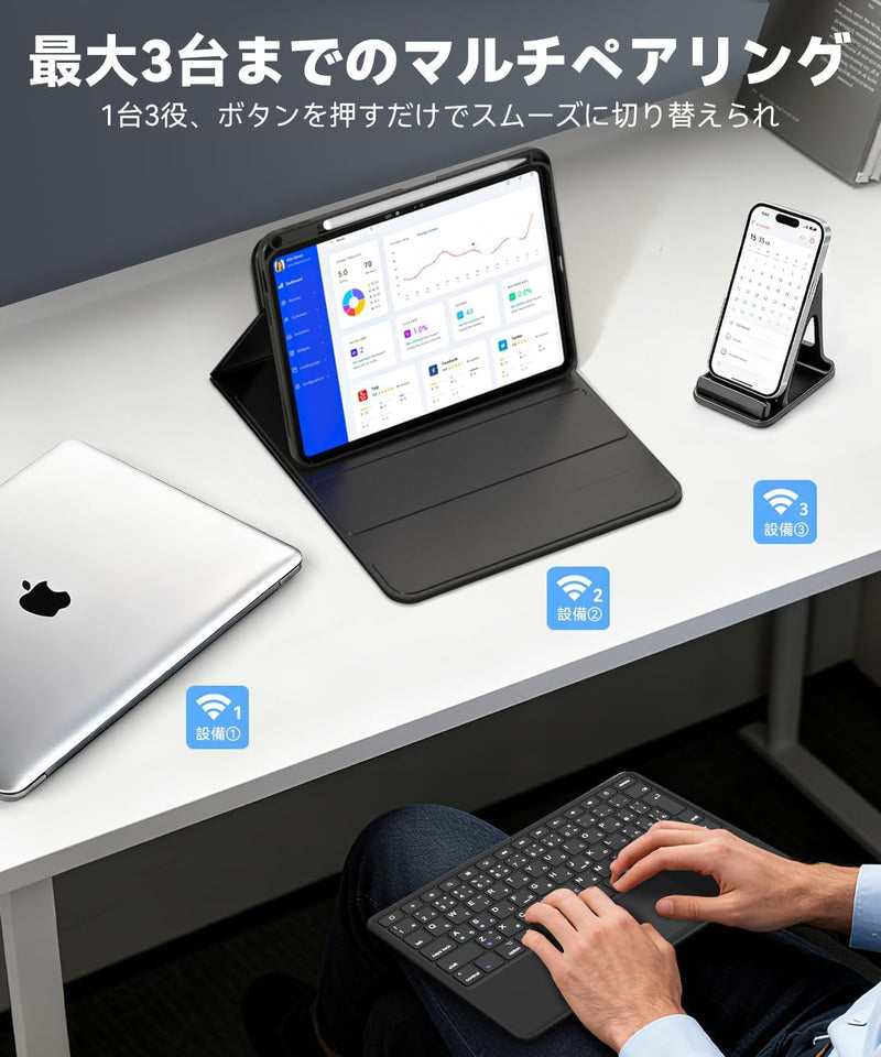 Omikamo ipad a16 ipad 9/10世代 ケース キーボード JIS日本語配列 キーボード 3台マルチペアリング 超高精度タッチパッド付き 静音キー 全面保護 耐衝撃 ペン収納 type-c充電式 省エネ 脱着式&分離型 10.2/10.5インチ 10.9/11インチ 日本語取扱説明書