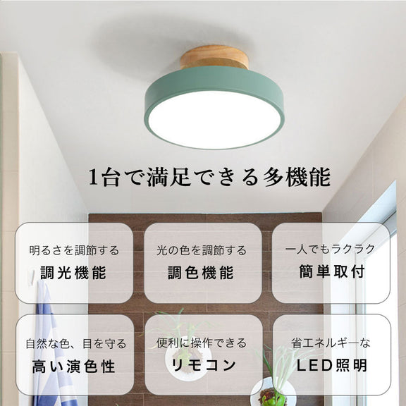 ryd-090 シーリングライト キッチン リモコン付き タイマー 調光 調色 常夜灯 グリーン グレー ホワイト 6畳 8畳 12畳 円形 直径23cm 明るい LED 北欧風 ダイニング リビング 寝室 子供部屋 器具 おしゃれ 高級感 かわいい 新生活