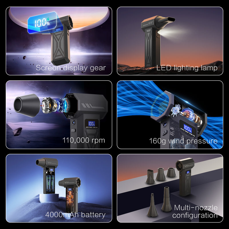 エアダスター 電動エアダスター コードレス【150m/s強力送風・300000PRM高速回転】ブロワー 小型 洗車 LEDライト付き