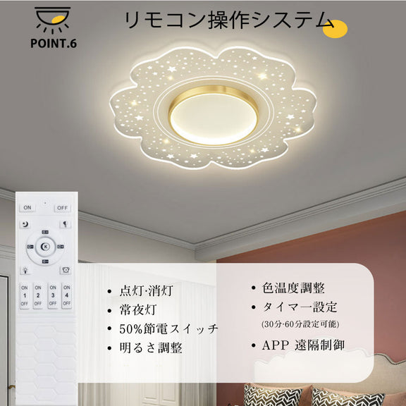 ryd-110 シーリングライト 北欧 キッチン ダイニング リビング 寝室 子供部屋 6畳 8畳 12畳 北欧風 明るい LED 器具 モダン おしゃれ かわいい 高級感 常夜灯 リモコン付き 調光調色 タイマー ゴールド 直径40cm 直径50cm 花