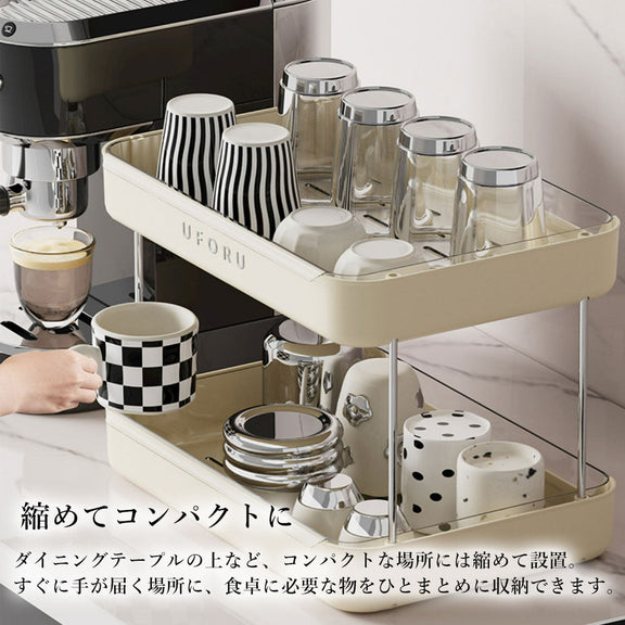 キッチンラック 食器棚 ミニ 調味料ラック スリム 卓上 スパイスラック 収納 棚 木製 2段 キッチン カウンター上収納 薄型 小型 小さい 幅33 キッチン上収納 ホワイト ブラック カップ収納 新生活 一人暮らし