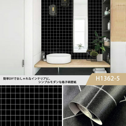 yfzz-003 壁紙 巾45cm×10m 壁紙 シール 防水 チェック柄 ブラック ホワイト ブルー 貼ってはがせる おしゃれ 賃貸でもOK シンプル リフォーム 壁紙シール 扉 机 キャビネット リメイクシート トイレ 新生活 一人暮らし