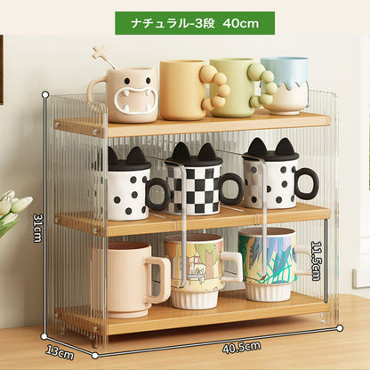 zzjj-008 卓上ラック カップラック キッチン収納 ラック オープン収納 三段 四段 幅40 50cm 卓上収納 小さめ ナチュラル 天然素材 竹 多機能 新生活 一人暮らし コンパクト 収納ラック 収納棚 おしゃれ かわいい
