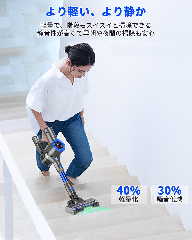 掃除機 コードレス 専用スタント付き 革新版650W 50kPa 超強力吸引 掃除機 ハンディ軽量 直立式 静音  LCDタッチディスプレイ お手入れ簡単 HEPA多重濾過 3段吸引力 スティック着脱式バッテリー  LEDライト 車載用 家庭用 PSE認証済 日本語取扱説明書