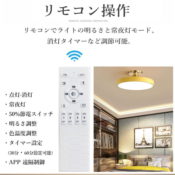 照明器具 シーリングライト リモコン付き タイマー 調光 調色 常夜灯 6畳 8畳 12畳 LED 北欧 ダイニング キッチン リビング 寝室 器具 おしゃれ かわいい 高級感 イエロー グレー ピンク ブラック ブルー ホワイト 円型 直径30 40 50cm